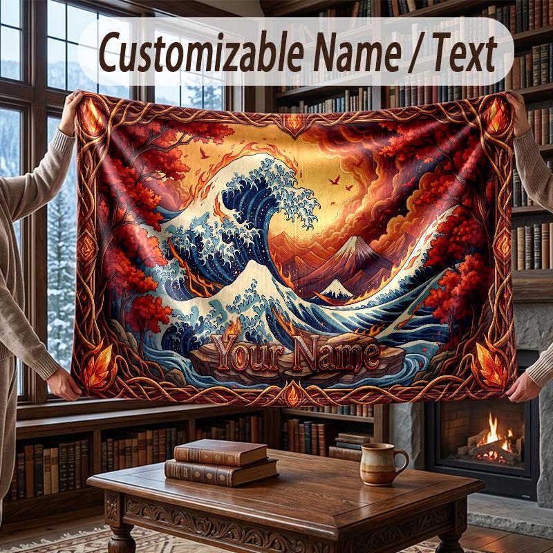 Octopus Sea Life Theme Throw Blanket Custom Name Text Personalized Blanket Soft Cozy Blanket for Home Sofa Bed