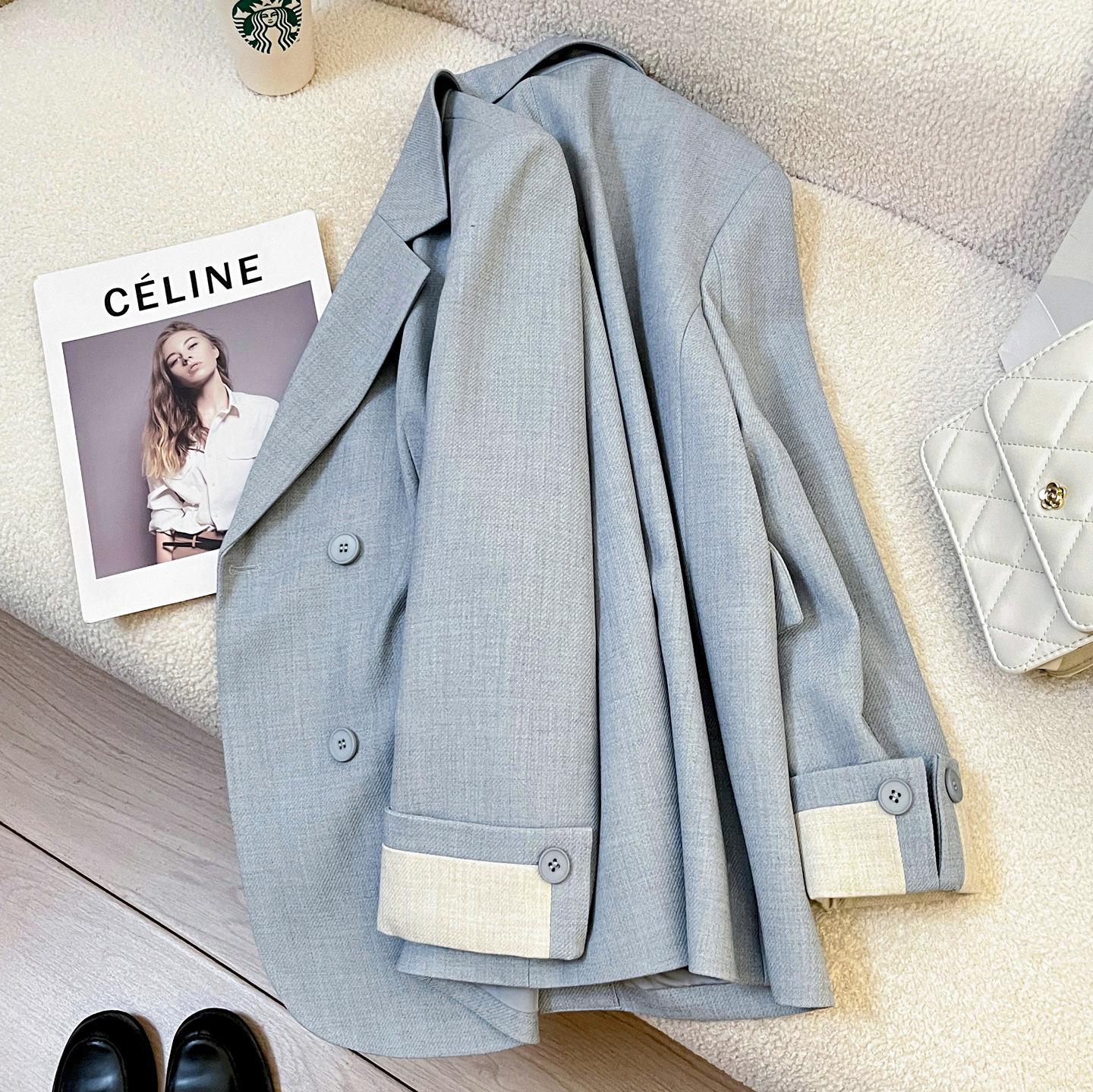 

Blue Fashion Korean Style Women s Suit Jacket - 2025 Spring/Autumn Casual Street Style Small