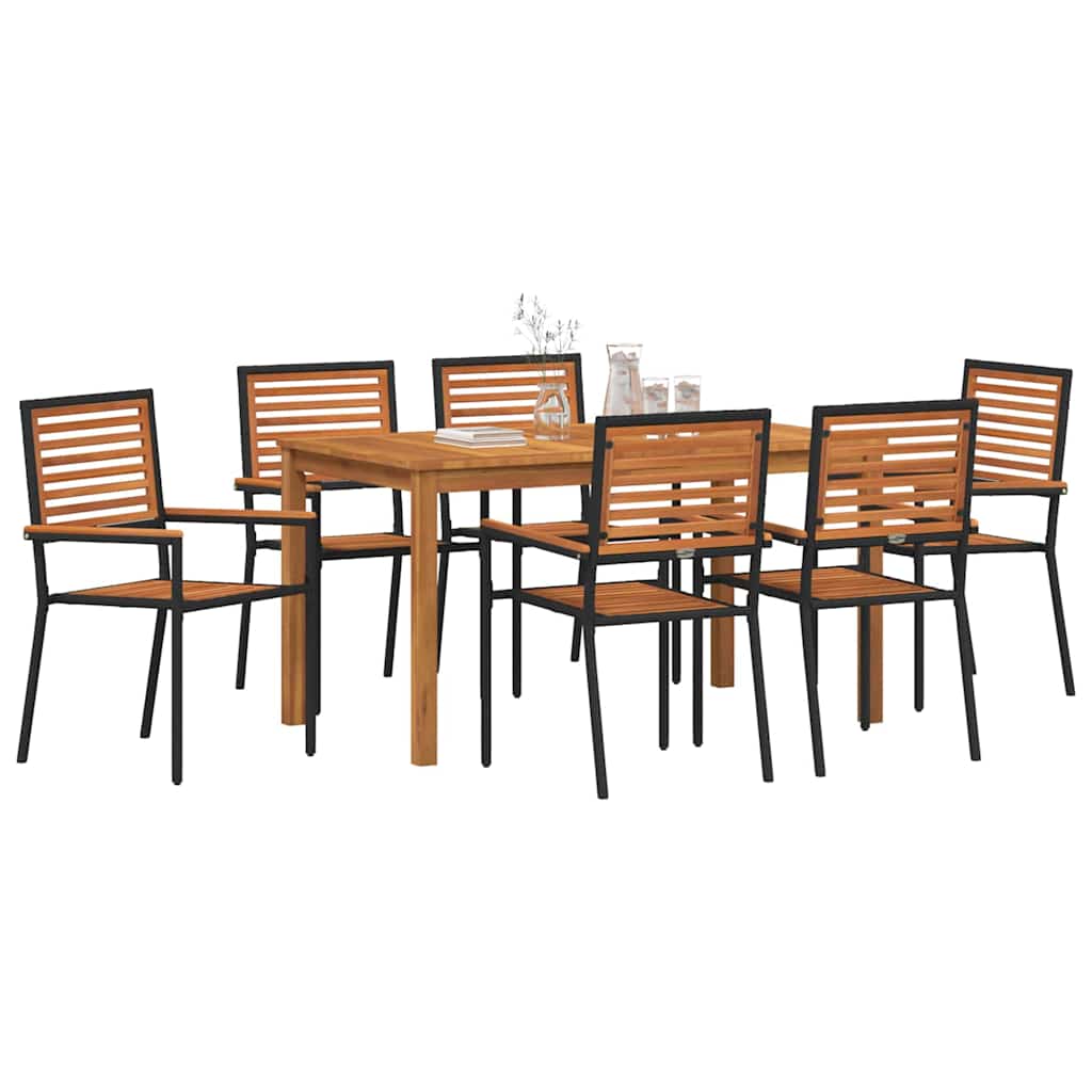 Garden Dining Set 7 Pcs Black Solid Acacia Wood
