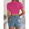 QICED Spring and Summer Casual Twisted Short-sleeved Knitted Sweater, Vacation Short Navel Top for Women's Wear