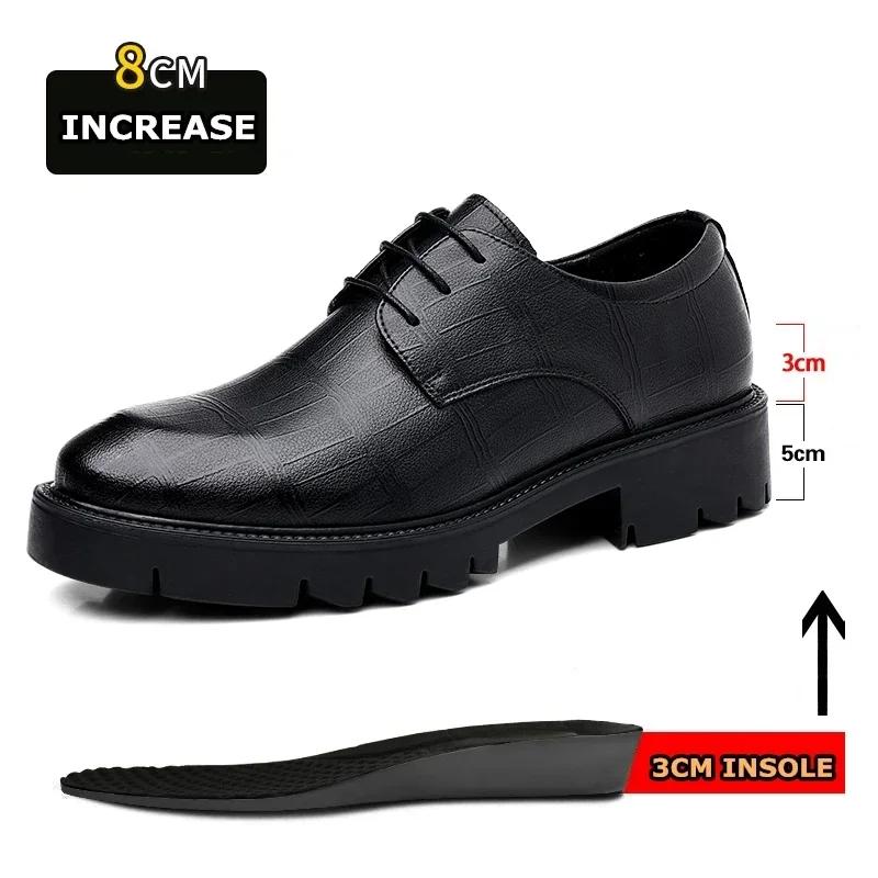 Модные мужские туфли из коровьей кожи с скрытым каблуком 8/10 см — фото 8