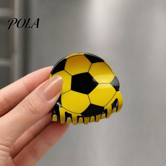 Football Hexagonal Pattern Hairpin for Girl, Themed Hair Clip, Large Curved Clip Medium Size Long Thick Curly Hair, Strong Elastic Grip Sports
