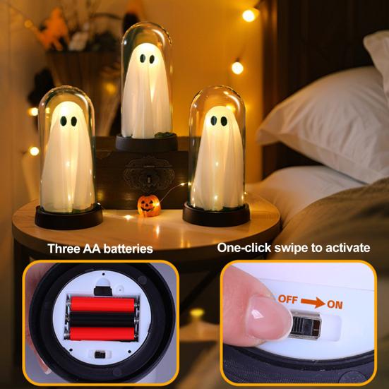 LED Clear Dome Eyeball Night Light Creepy Light-up Eyeball in Cloche with Wooden Base for Home Kitchen Tabletop Mentel Shelf Decor