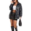 Women's Leather Jacket Long Sleeve Lapel Zipper Side Pocket Casual Coat