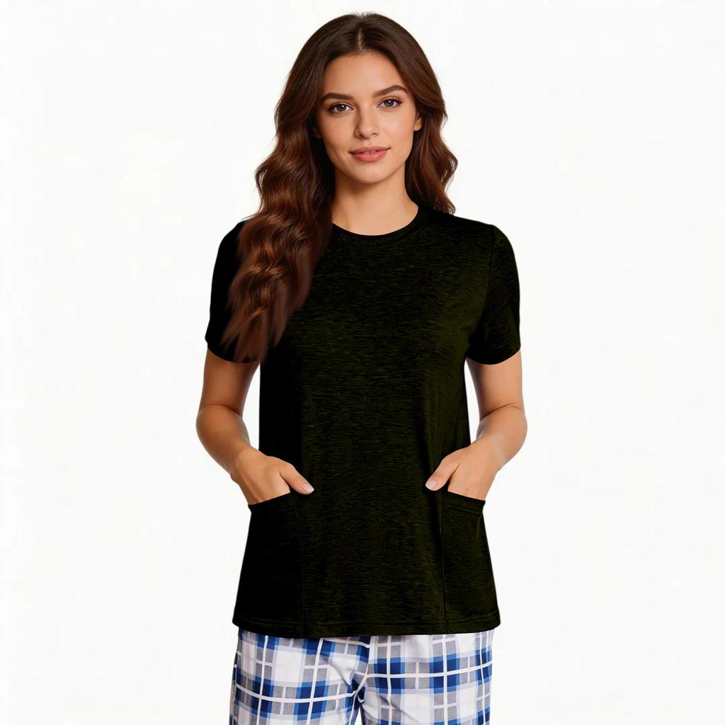 Camicia da donna post-operatoria a maniche corte colorata con chiusura posteriore e tasca