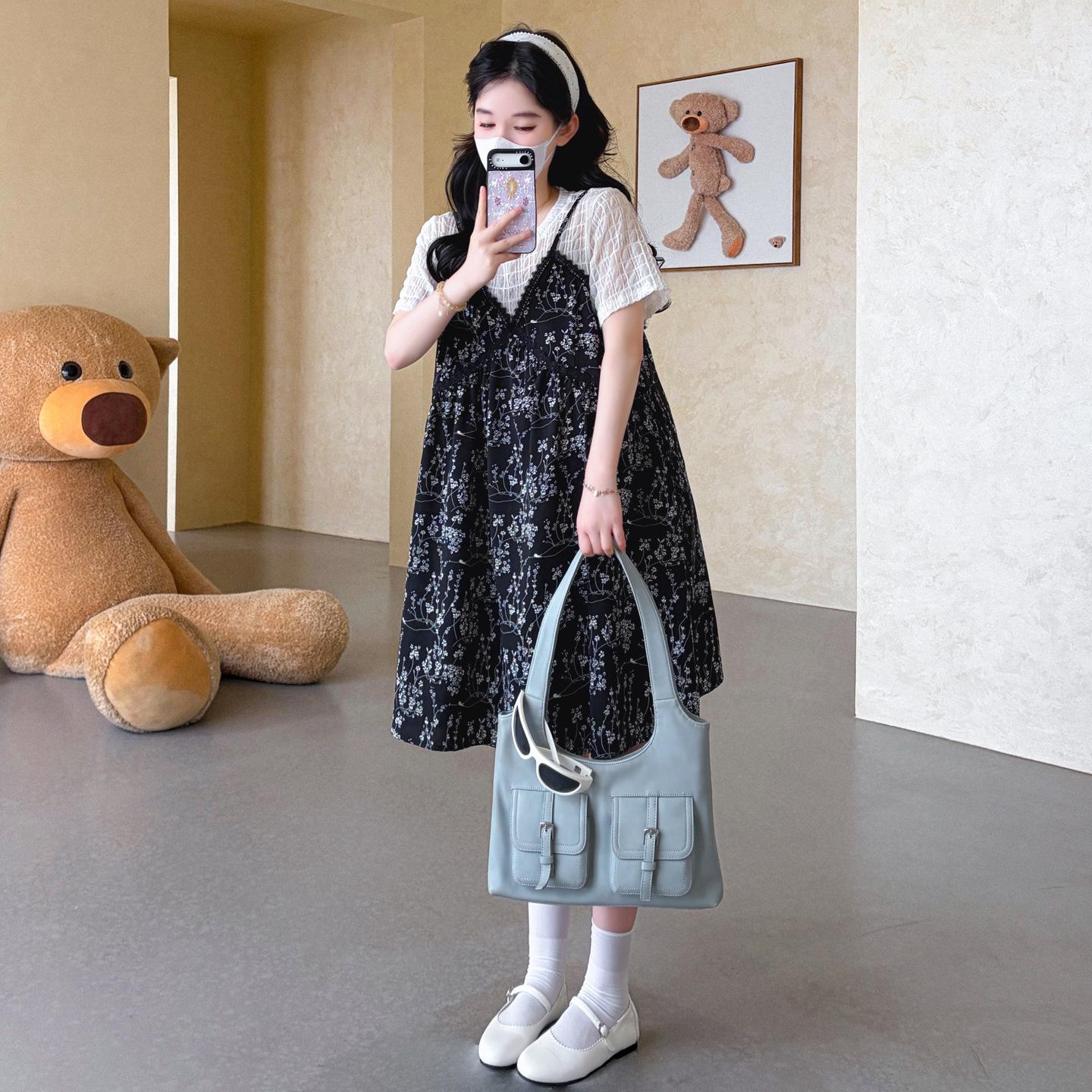 2026 Summer Korean Style Maternity Patchwork Dress - Loose, Age-Reducing, Belly-Covering Two-Piece Skirt L