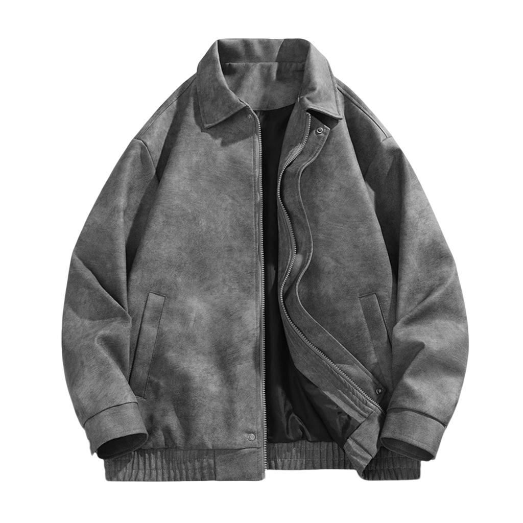 Men's Loose Leather Jacket Zip-Up Jackets Causal PU Leather Coats