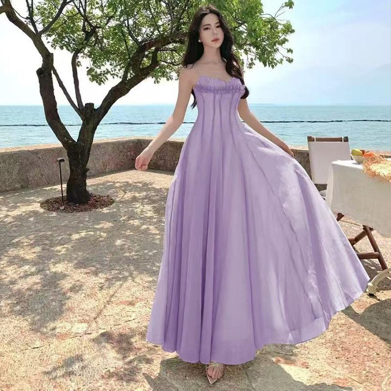 French Mesh Suspender Dress Fairy Summer Super Fairy Temperament High Sense Seaside Vacation Beach Long Skirt
