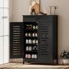 Shoe Cabinet with Louvered Doors, Modern Shoe Storage Cabinet with Drawer and Adjustable Shelves, Black