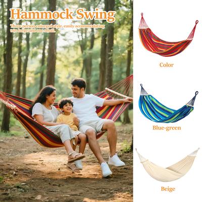 Outdoor Hammock Camping Swing Large Canvas Three Person Hammock Portable for Picnic Beach Backyard Balcony Patio