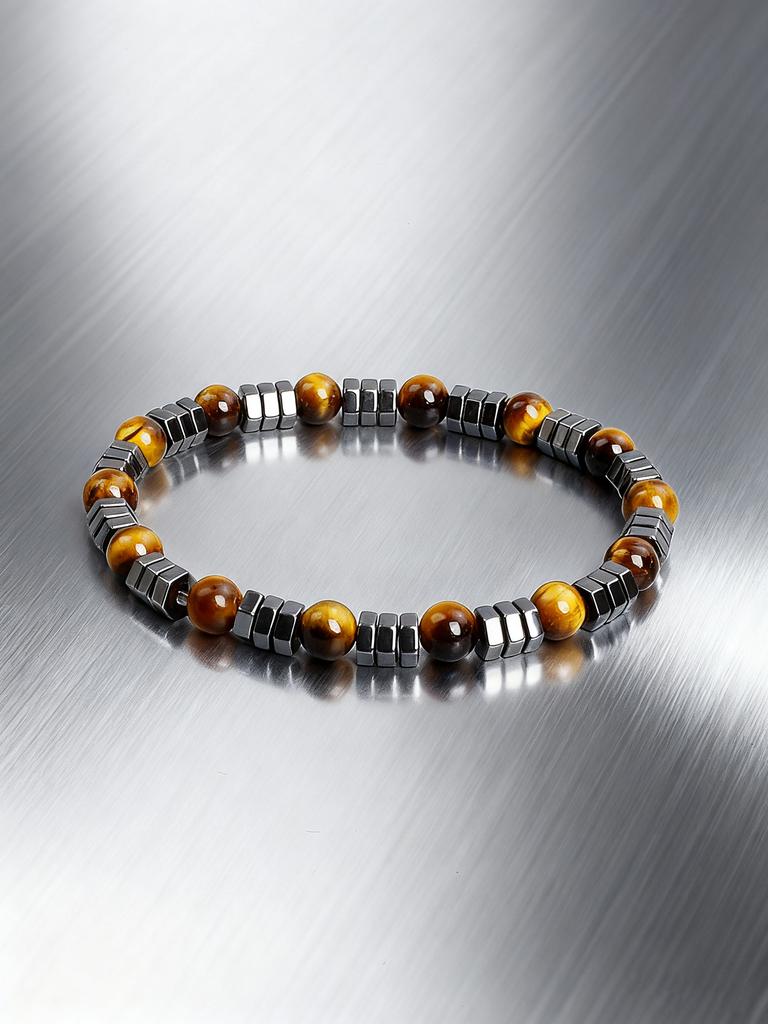 Natural Stone Bracelet Hematite & Turquoise Beads Geometric Irregular Shape for Vigour Protection Good Fortune Strength Jewelry