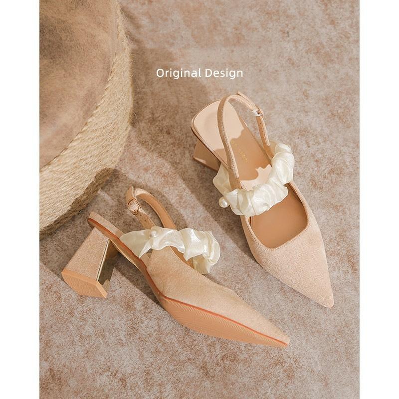 Baotou High-heeled Sandals Women's 2025 New Spring and Summer Outer Wear Shallow French Pointed High-end Thick-heeled Sandals