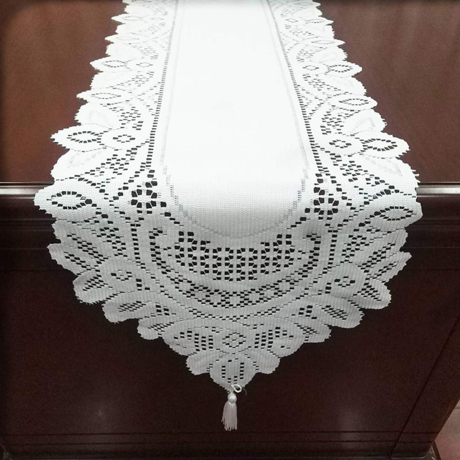 

Knitted Lace Table Flag White Red Wedding Banquet Party Decoration Rectangular Table Runner Coffee Table Pad One Size білий