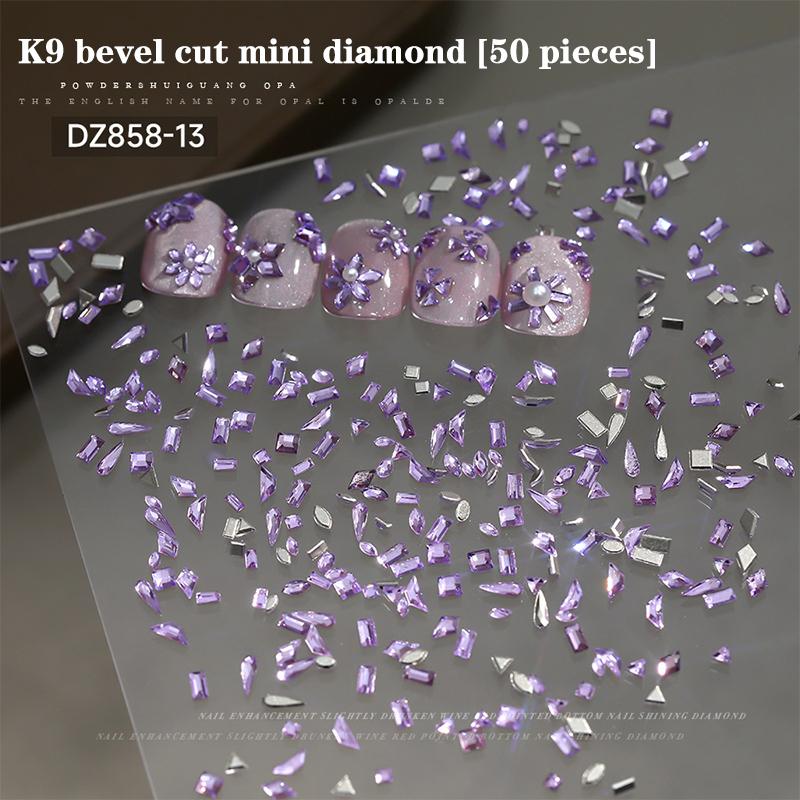 50Pcs Nail Mini Glass Charming Sparkling   Collection Mixed Color Luxury Manicure Decorations Accessories