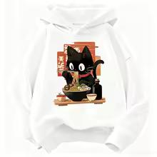 Vintage Ramen Katze Hoodie Manga Kinder Katze Kinder Sweatshirt Niedlicher Kapuzenpullover für Jungen Mädchen Herbst Winter Freizeit Kapuzenpullover