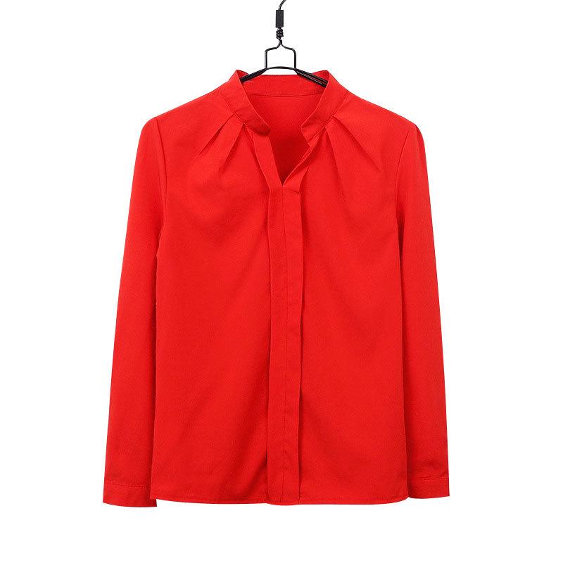 Long Sleeve Shirt Women Spring Autumn Clothing Fashion Slim Blouse V Neck Korean Elegant Ladies Office Shirts White Red