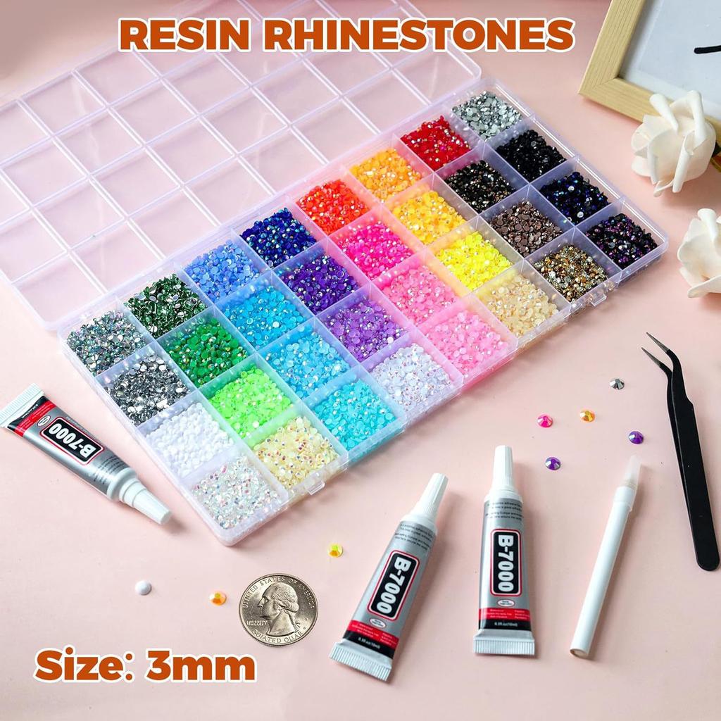 3mm Colorful AB Resin Rhinestones 32 Grids 24 Colors Flatback Jelly Gems DIY Craft Nail Art