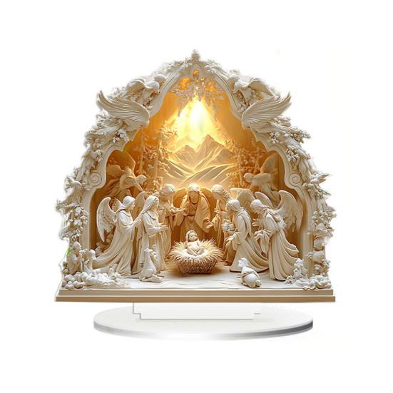 Christmas Nativity Ornament Jesus' Birth Scene Virgin Mary Angel Cartoon Print