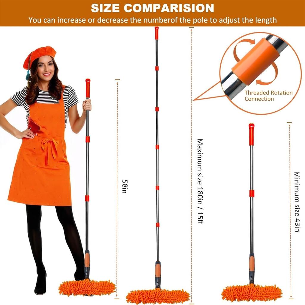 2-in-1 Window Cleaner with Squeegee and Duster, Over 6m Reach - Rotating Tool with 0.9-4.2m Telescopic Pole, for Windows and Car Glass