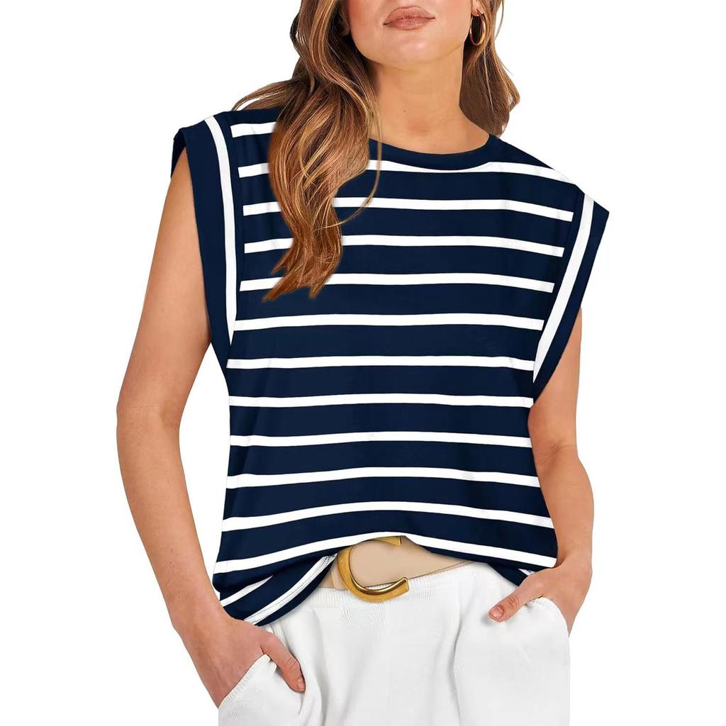 Women's Round Neck Sleeveless Cap Shoulder Loose Fit Elegant Commute Tank Top Solid Color Casual Tee