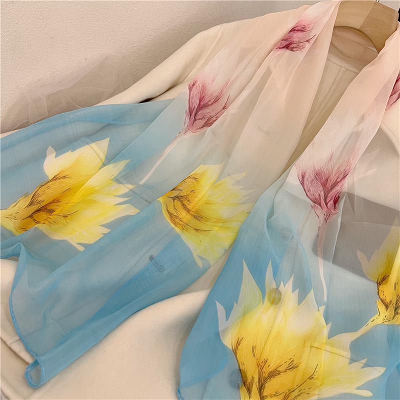 Sciarpa di Seta Chiffon Primavera & Estate: Scialle da donna leggero, stampato e versatile con protezione solare