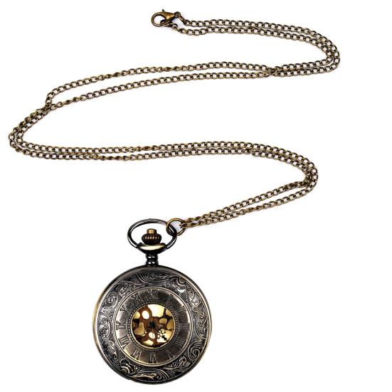 

Unisex Hollow Round Dial Double Display Quartz Chain Fob Pocket Watch Necklace