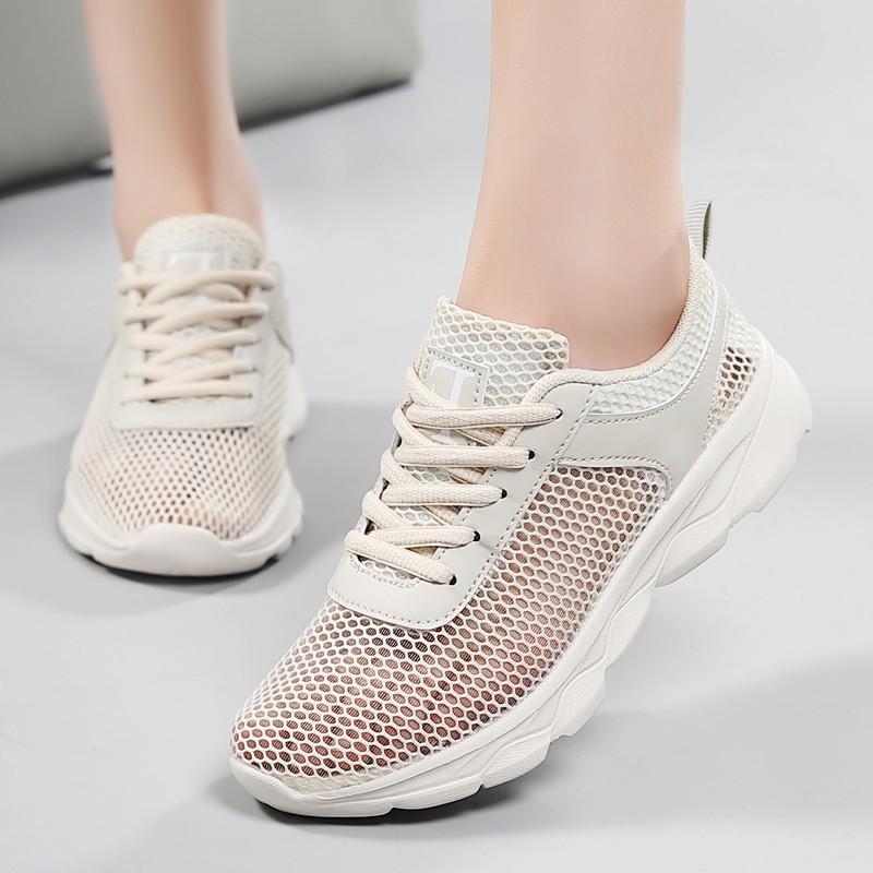 2025 summer new versatile women's shoes foreign trade sports shoes big net breathable hollow women's casual shoes Korean version lace-up