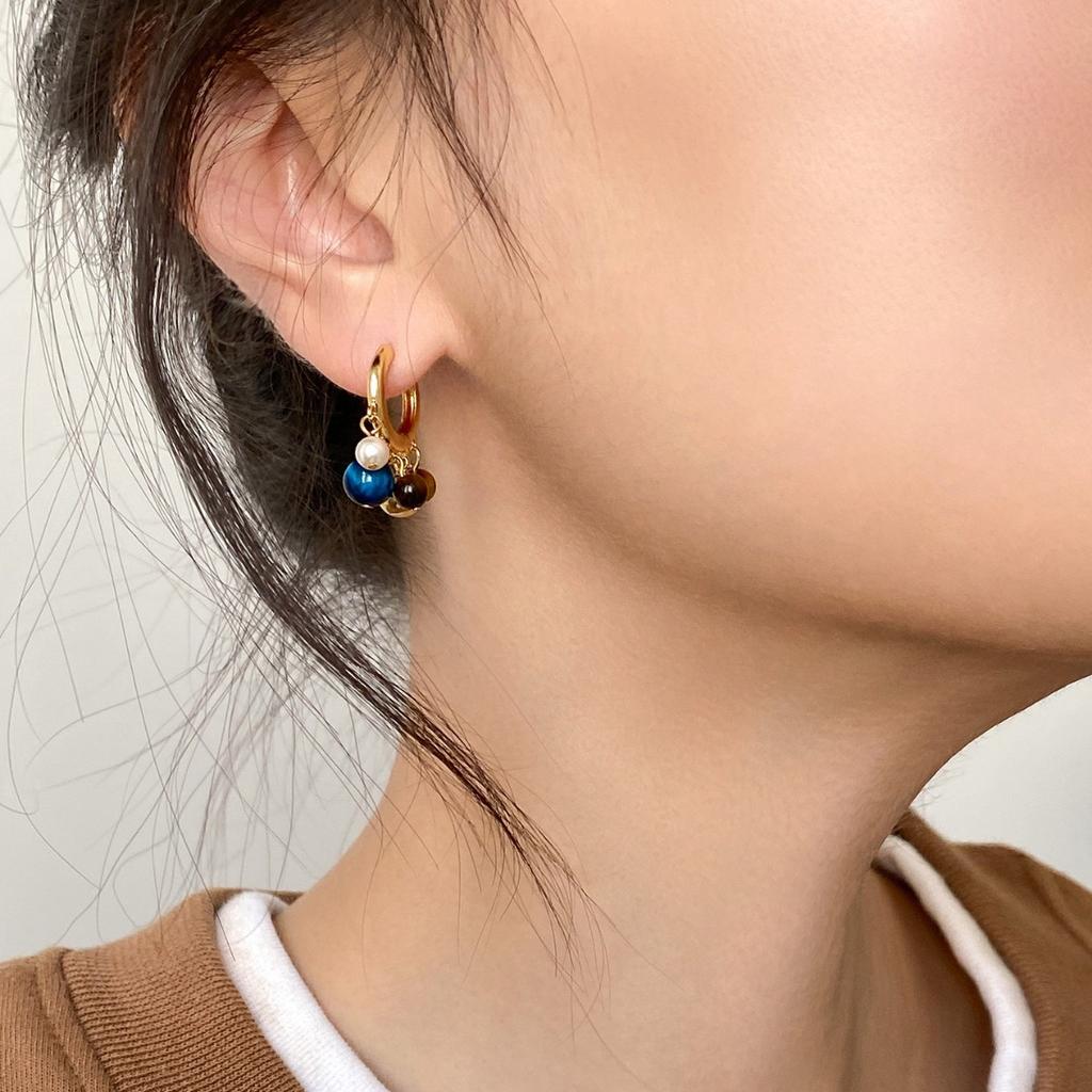 Hong Kong style fashion elegant personalized jewelry natural agate stone pendant ring gold-plated earrings