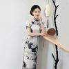 Ink and wash lotus national style new Chinese Suzhou long cheongsam improved young women's high-end sense retro short-sleeved catwalk