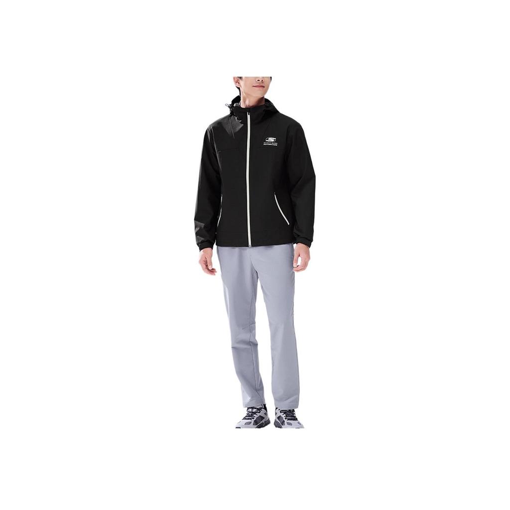 Skechers Basic Sports Series Casual Outdoor Fashion Hooded Logo Long Sleeve Waterproof Jacket Men Jackets Carbon-Black P424M143-0018