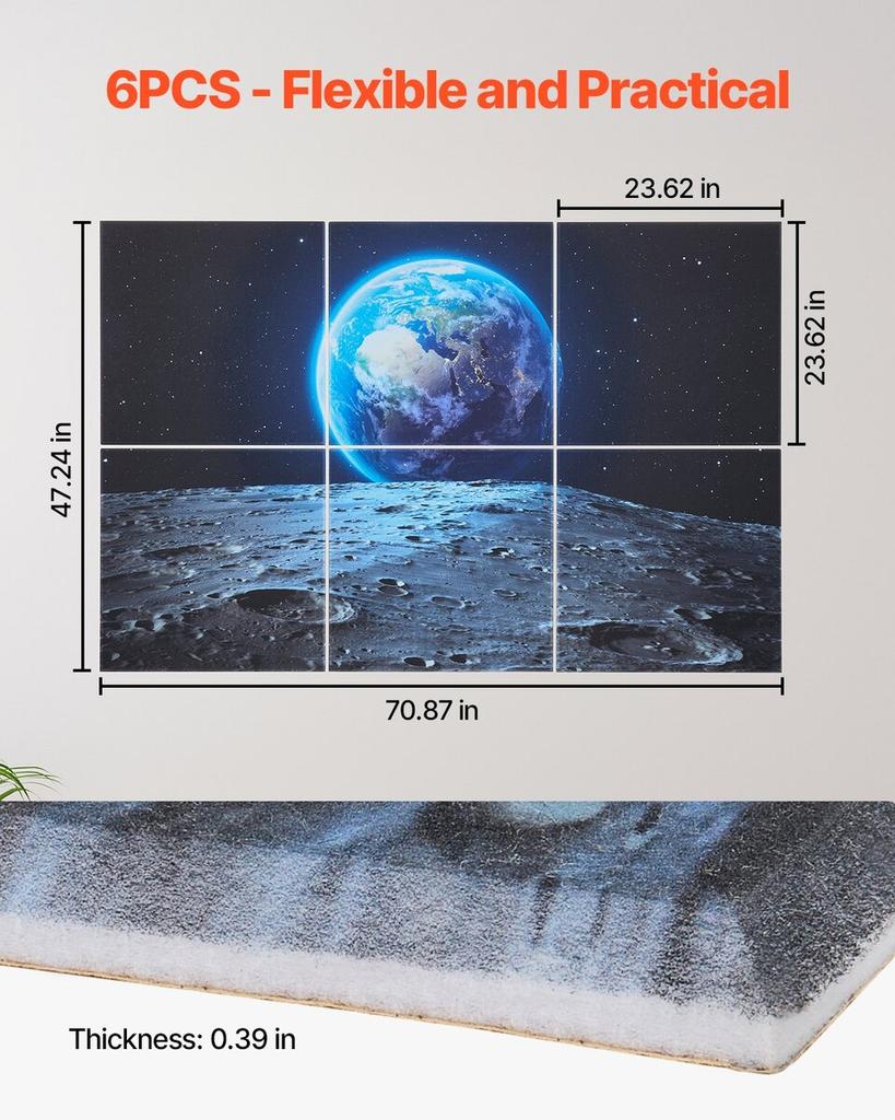 6 Pack Art Acoustic Panels 23.6 x 23.6 inch Self Adhesive for Home Earth