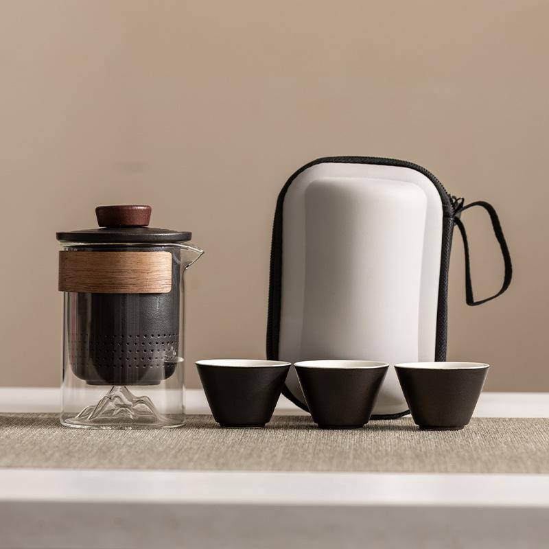 High-end travel tea set Portable anti-scalding hand grab glass teapot Kuaike cup Kung Fu souvenir business gift