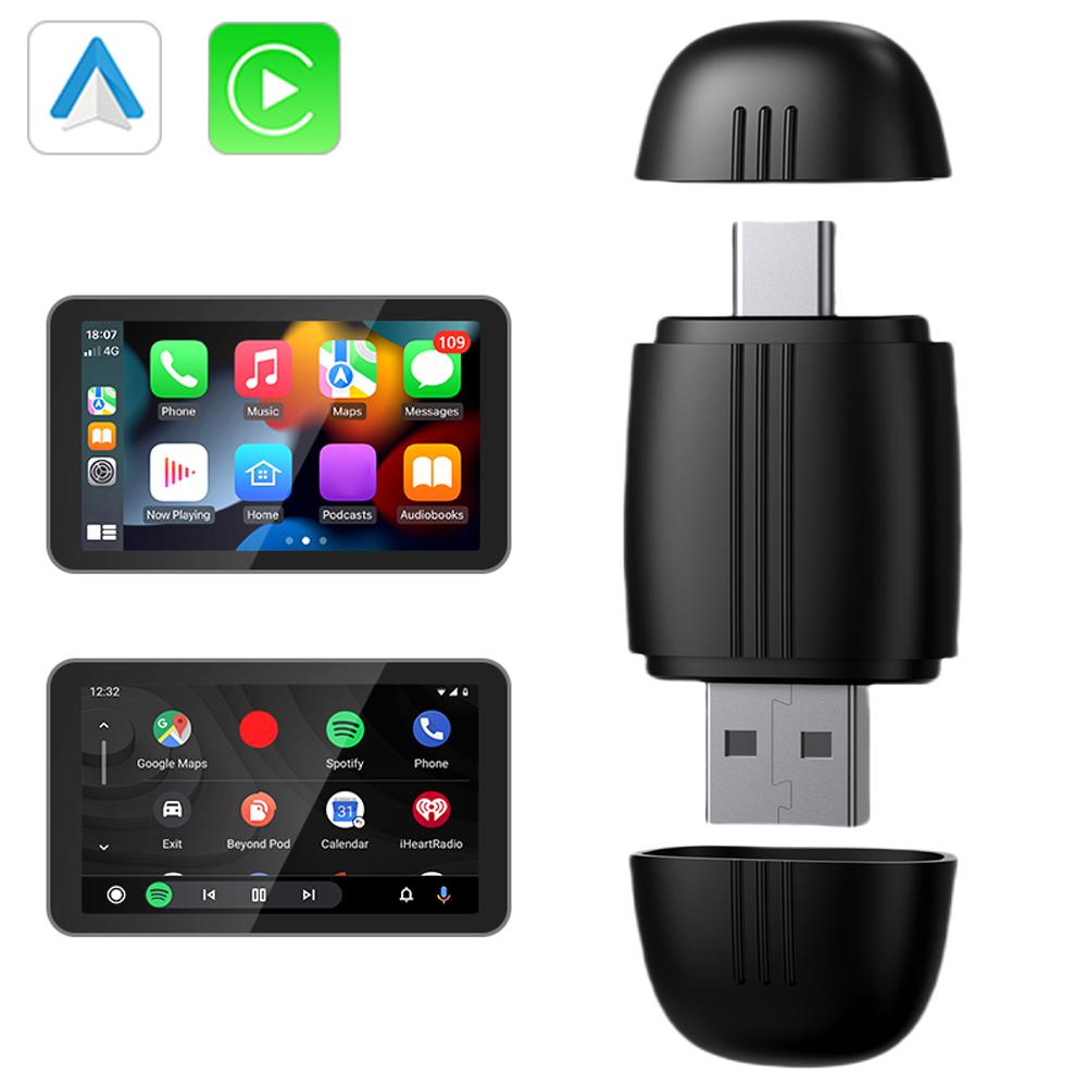 2in1 Wireless CarPlay Adapter&Android Auto Mini Box Carplay Wired to Wireless Dongle Plug&Play Type-C/USB WIFI BT for Wired Cars