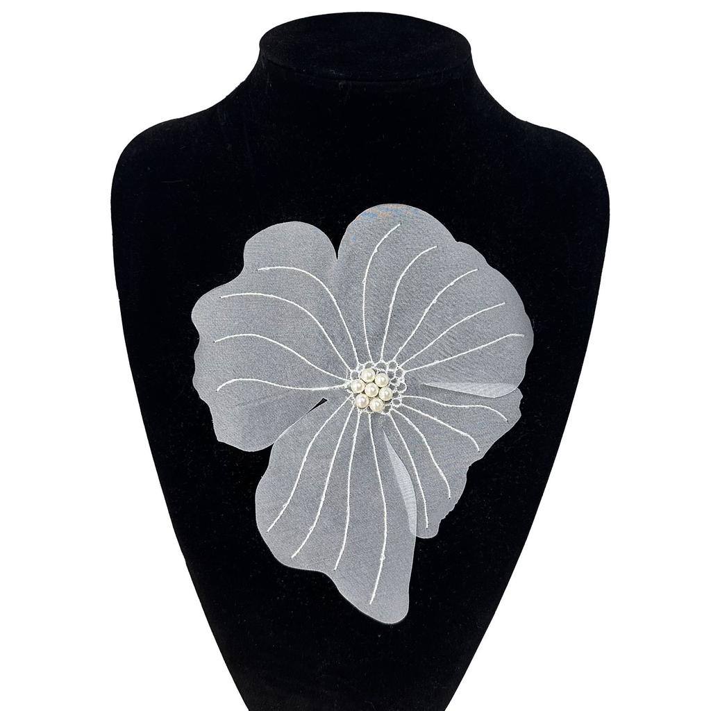 White Organza Patch Big Flower Handmade Diy Clothing Decoration Accessories Embroidery Corsage Cloth Sticker With Beads