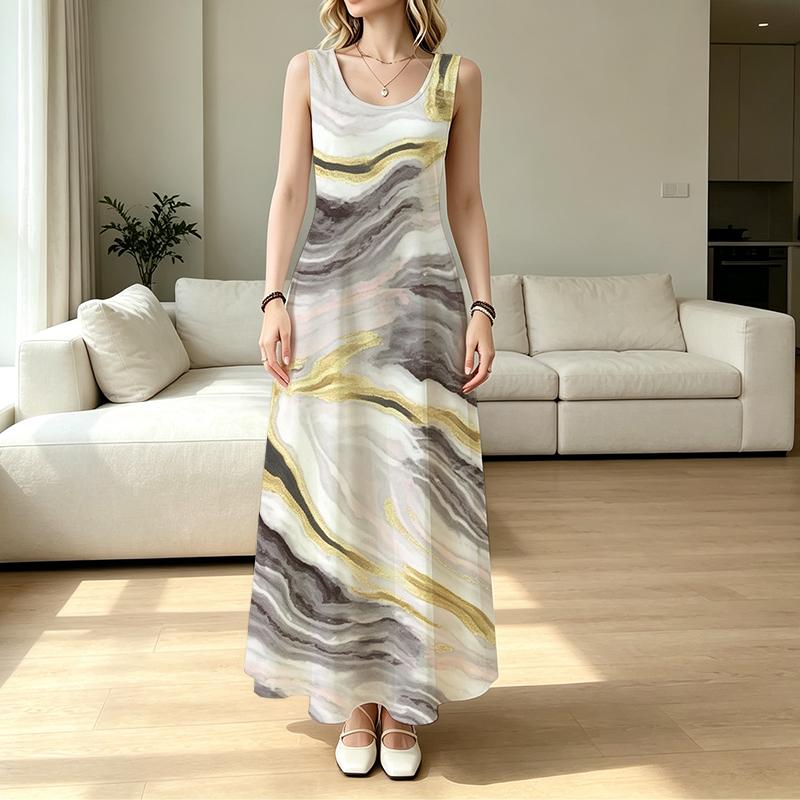 Women's Sleeveless Marble Print Flowy Maxi Dress Soft Fabric,Casual Daily,Home,Beach Vacation,Spring Fall Layering Dress
