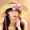 Handmade Straw Sun Hat With Extended Brim And Ribbon Tie For Outdoor Sunshade