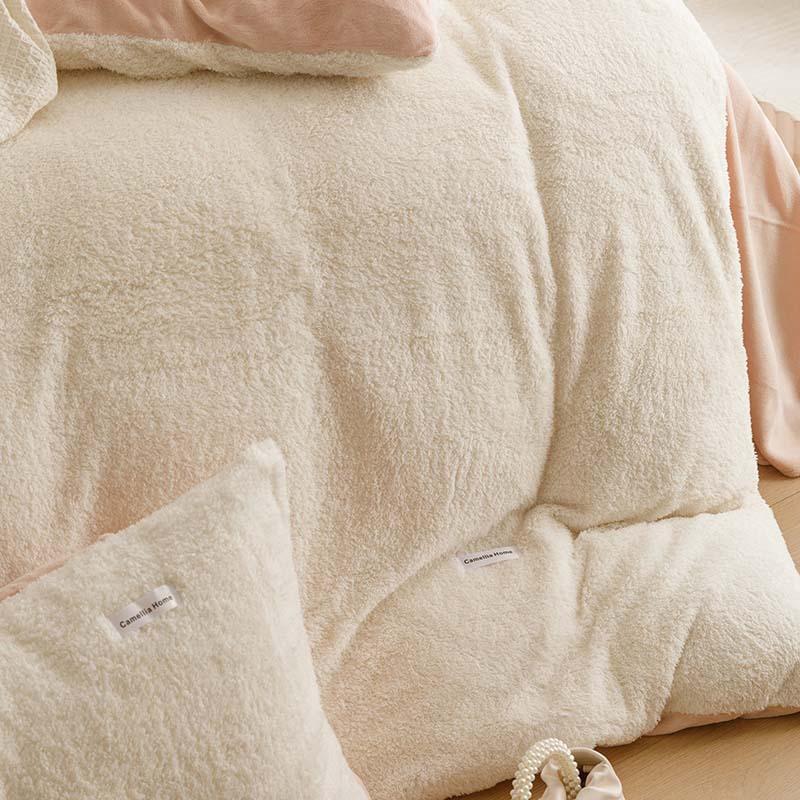 Thickened Milk Fleece Four-Piece Set, Solid Color Coral Fleece Bed Sheet Quilt Cover, Flannel Bed Three-Piece Set