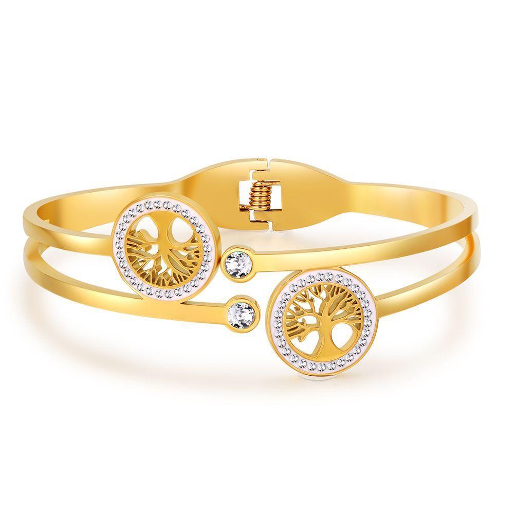 Modern Vintage Titanium Steel Bracelet For Women With Green Zircon For Casual Wear
