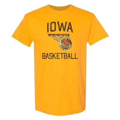 Iowa Hawkeyes Faded Retro Basketball T-Shirt Premium Baumwolle - Gold