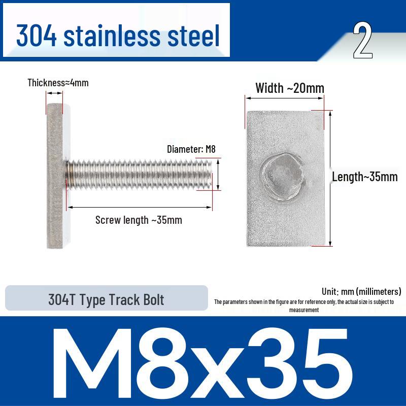 Custom 304 Stainless Steel T-Slot Irregular Rectangular T-Bar Bolt M6/M8