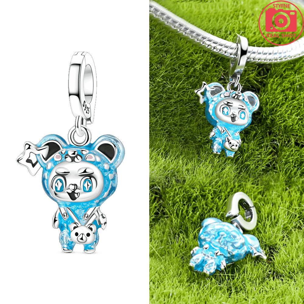 Original Copper Lucky Four-Leaf Clover Bear Cottontail Rabbit Colorful Doll Series Pendant Beads Fit Bracelet Jewelry Gift