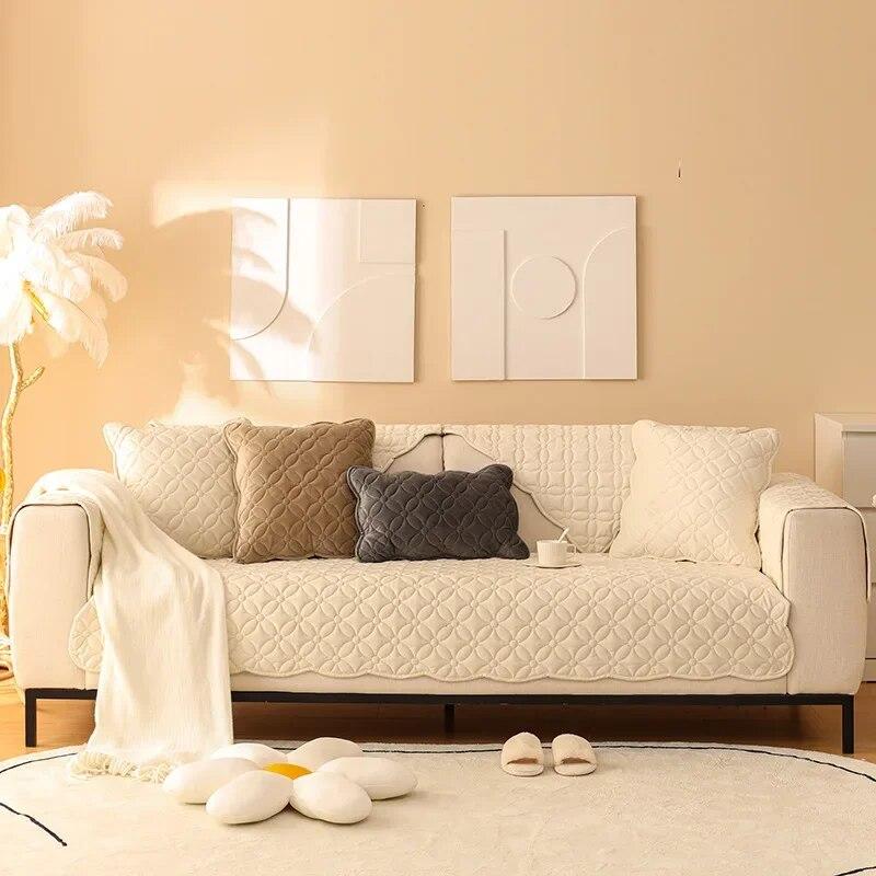 

Non-Slip Sofa Cushion Towel Winter Plush Dutch Velvet Thickened Modern Simple Embroidered 70x70cm 1pcs