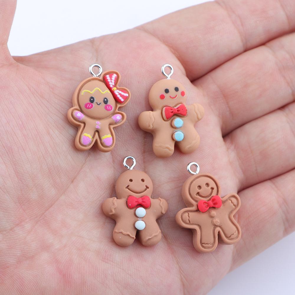 5pcs Christmas Gingerbread Man Biscuits Charms Resin Cookie Xmas Pendant Earrings Bracelet Diy Jewelry Making Supplies Material