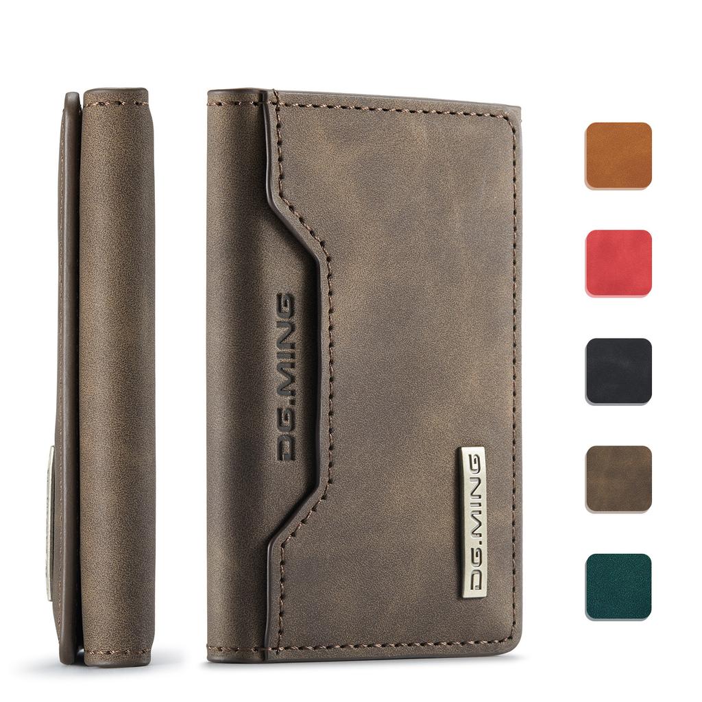 Tri-fold card bag, card cover, high-end retro PU card bag, leather case, multi-functional magnetic card bag