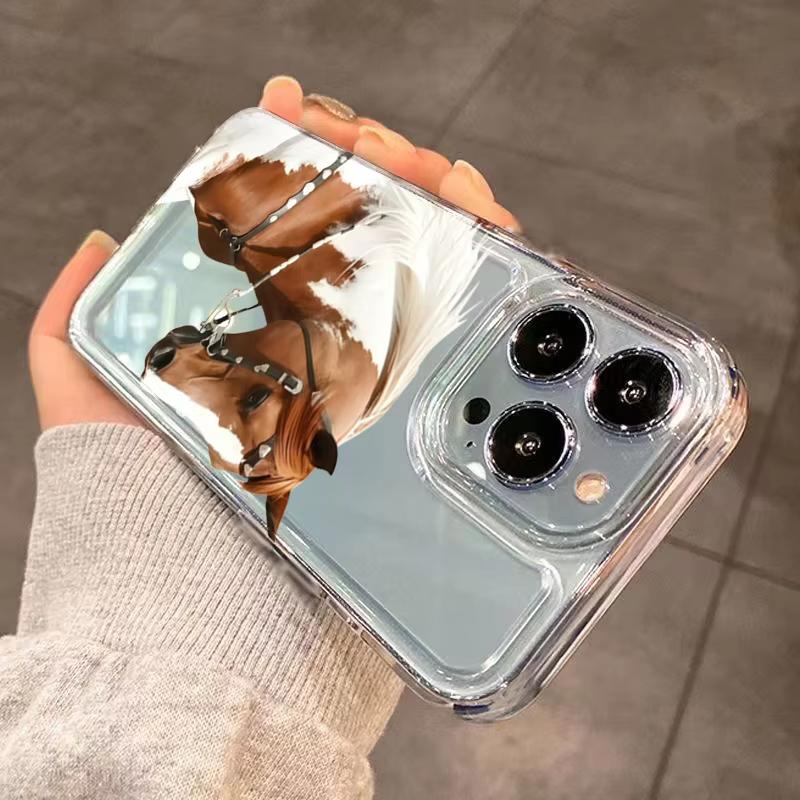 Flower Horse Simple Print Phone Case For iPhone 17 Pro Max 16E 15 Pro 14 13 12 11 Mini AIR XS XR XS 8Plus Transparent Soft Cover