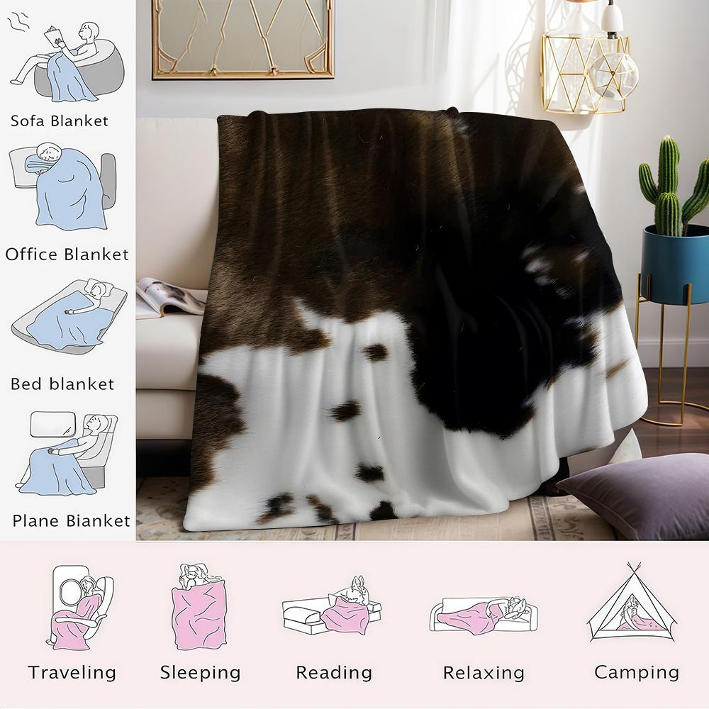 Cowhide Fur Flannel Blanket Warm Soft Halloween Christmas Couch Warm Cozy Decorative Decor Gift For All Season