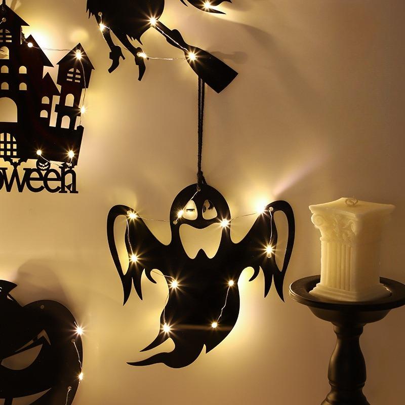 LED Light Up Halloween Hanging Ghost Spider Web Bat Ornaments Halloween Party Horror Props Indoor Outdoor Home Decoration Gifts