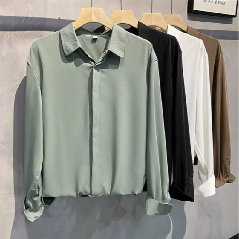 Men Loose Long Sleeve Non Iron Business Casual Solid Drape Shirt