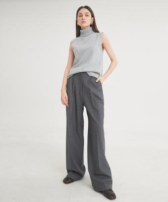 THEFRHT Two-Tuck Button Wide Wool Pants (Charcoal)