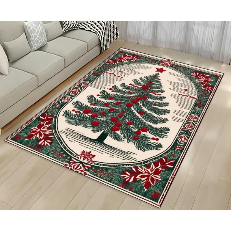 Christmas Decoration Carpet Christmas Tree Print Winter Warmth Rug Living Room Bedroom Non Slip Mat Christmas Decoration Gift